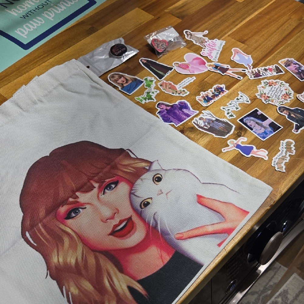 Canvas Tote Bag with Cat and Woman Print